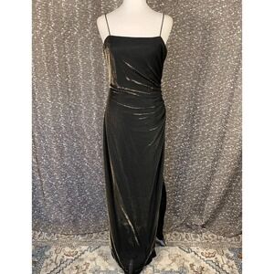 Vtg‎ Betsy & Adam Maxi Dress Black/Gold Metallic Shimmer Y2K Prom Formal Size 14